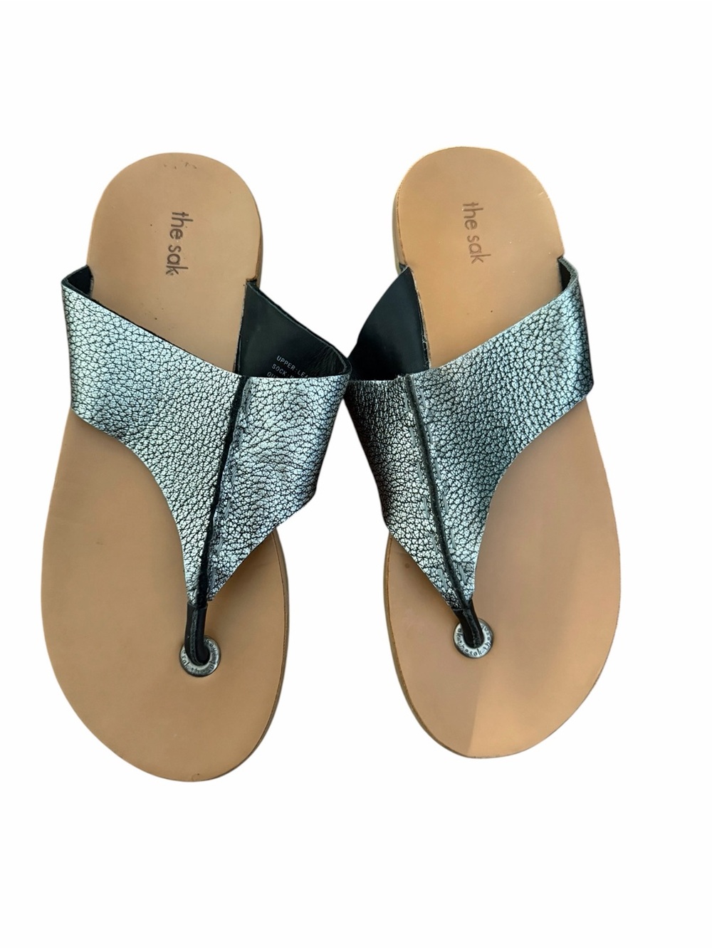 The Sak Los Feliz Metallic Leather Thong Sandals Pewter Silver Women’s 10